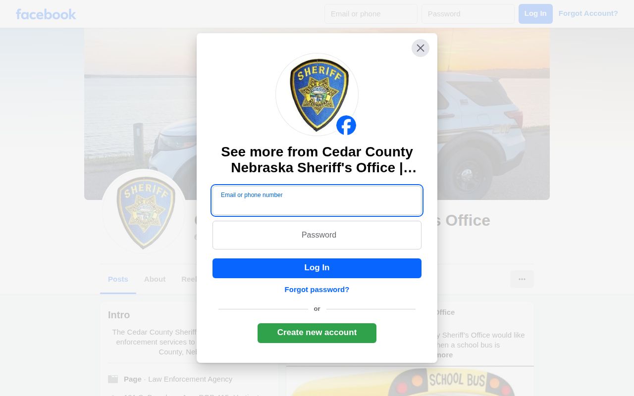 Cedar County Sheriff's official Facebook communications page for warrant and public-safety notices