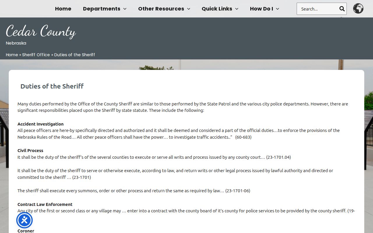 Cedar County sheriff jail roster duties record source