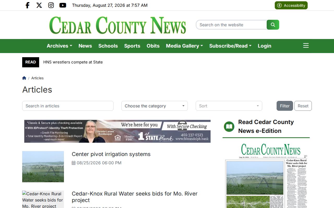 Cedar County News article index for Cedar County crime news and booking-related reporting