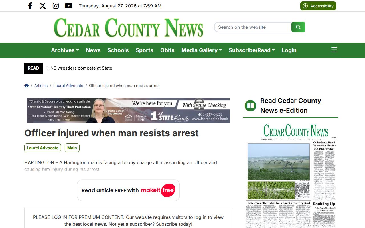 Cedar County News booking-related story used as a reporting lead for official court record verification